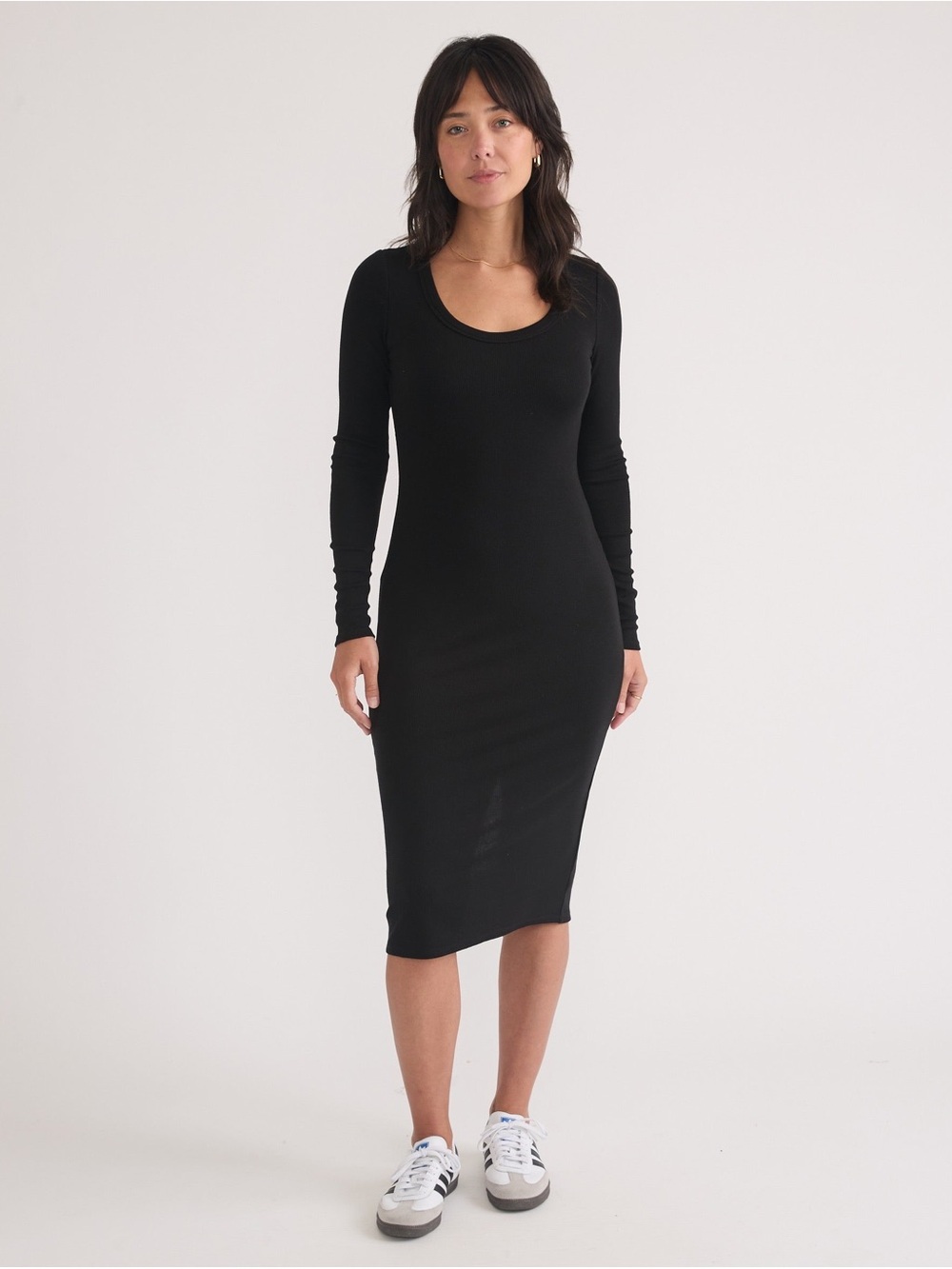 Marine Layer Lexi Rib Long Sleeve Midi Dress Navy Blue Size S